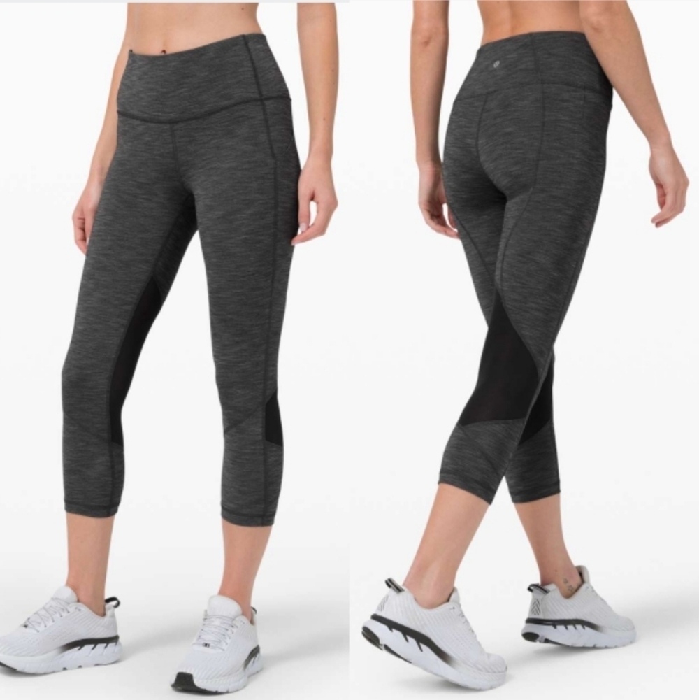 Lululemon Pace Rival Mid-Rise Crop 22” Leggings, Heathered Black / Black